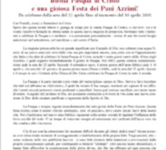 Per una Pasqua davvero in Cristo Gesù ed una Festa di Pani Azzimi spiritualmente edificante